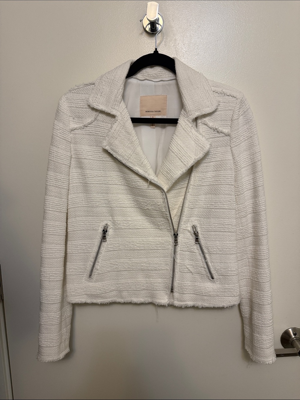 Rebecca Taylor White Tweed Pattern Biker Jacket